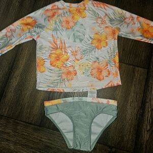 Hawaiian flower rash guard bathing suit
